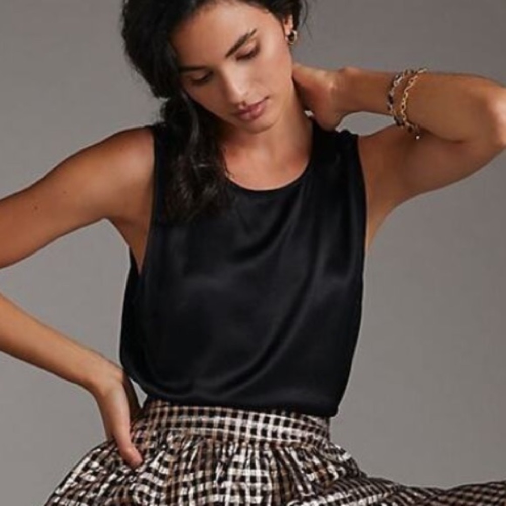 Nation LTD Women's Black Sleeveless Satin Blouse Top -Size L